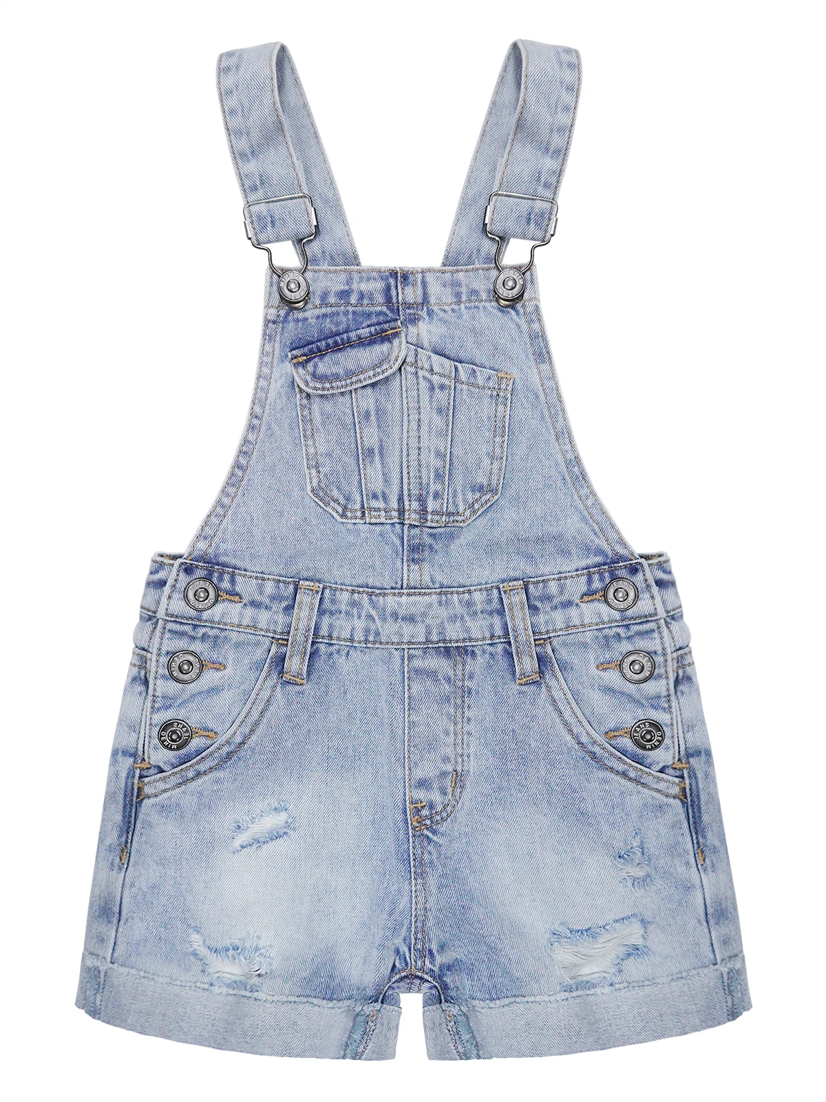 

KIDSCOOL SPACE Girls Boys Jeans Shorts,Adjustable Straps Summer Denim Shortalls