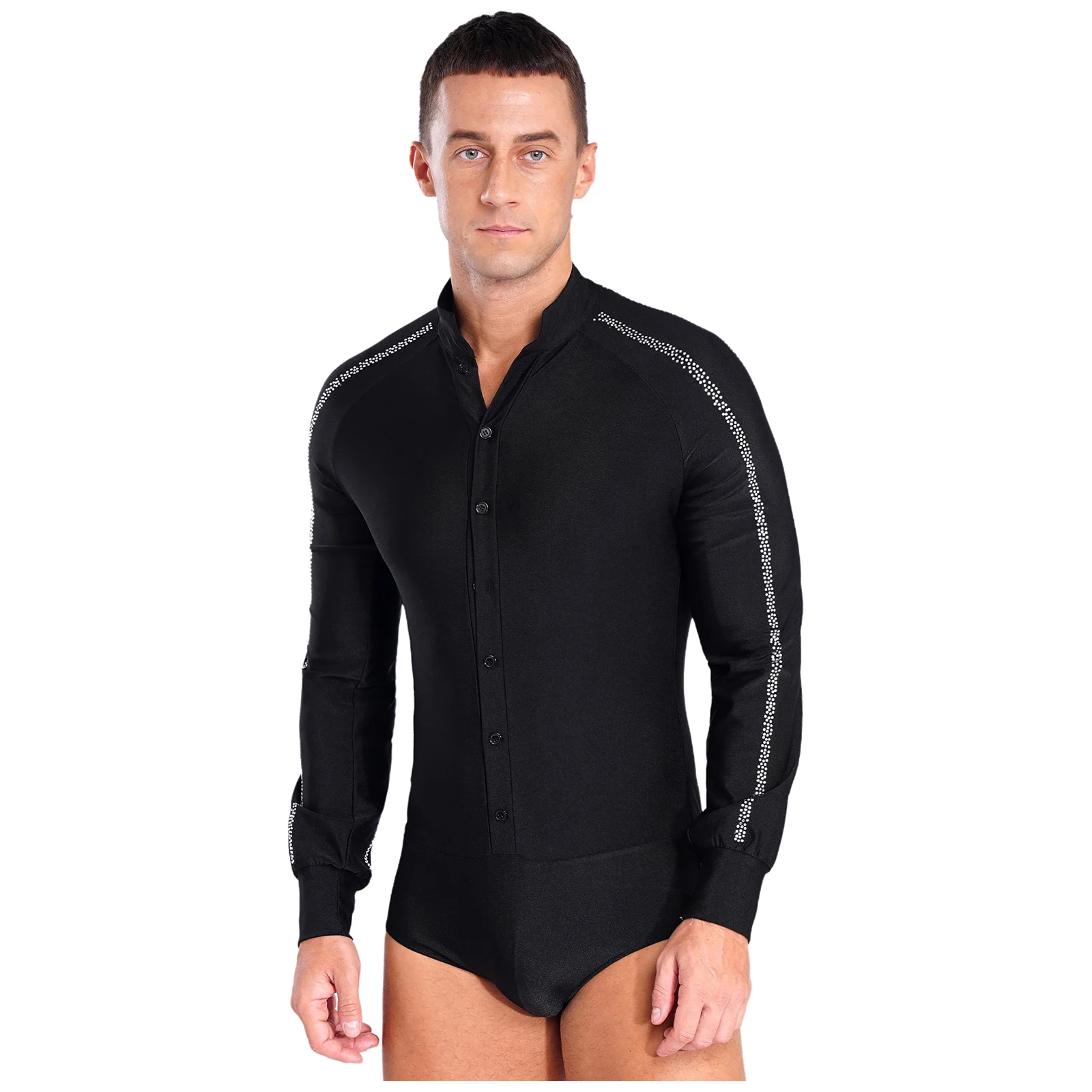 Adulto masculino moderno jazz dança latina bodysuit traje de manga longa topo dança mostrar desempenho palco competição profissional outfit