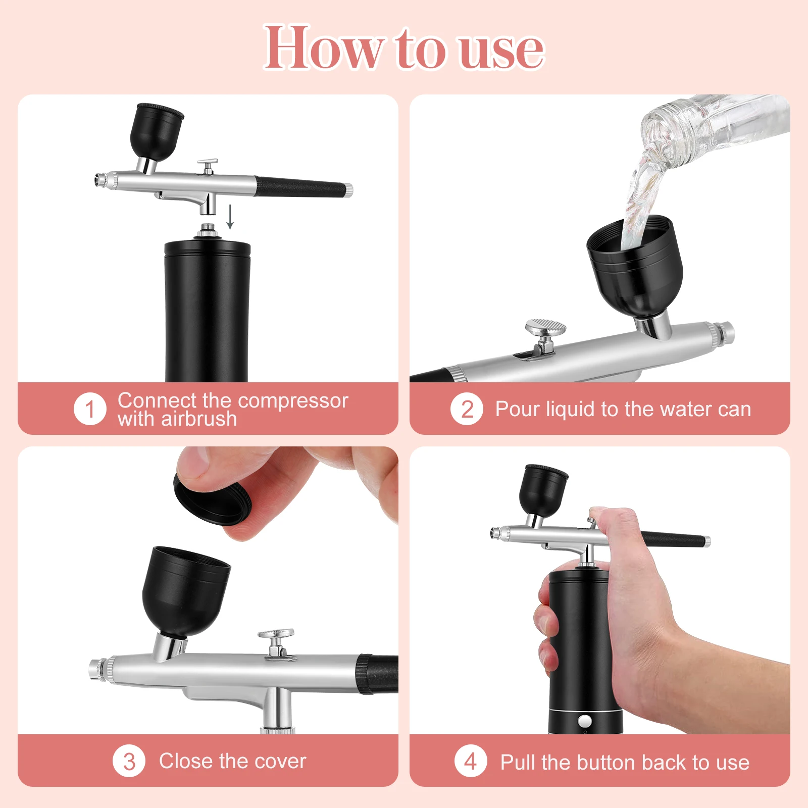 

Gun Black Airbrush Kit USB Charging Cable for Nails Makeup Model Painting Portable Compressor Tool