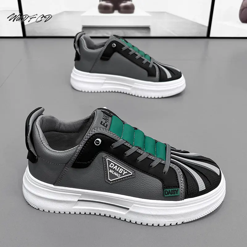 Sneakers Casual Men Easy Matching Board Shoes Fashion Microfiber Leather Breathable Height Increased Flat Platform Running Shoes