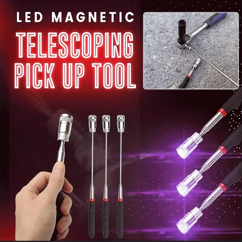 Magnetic Pickup Tool Telescoping Magnet Pick Stick with LED Light Extendable Neck Up To 81cm Car Repair Gift for Men Dad Husband