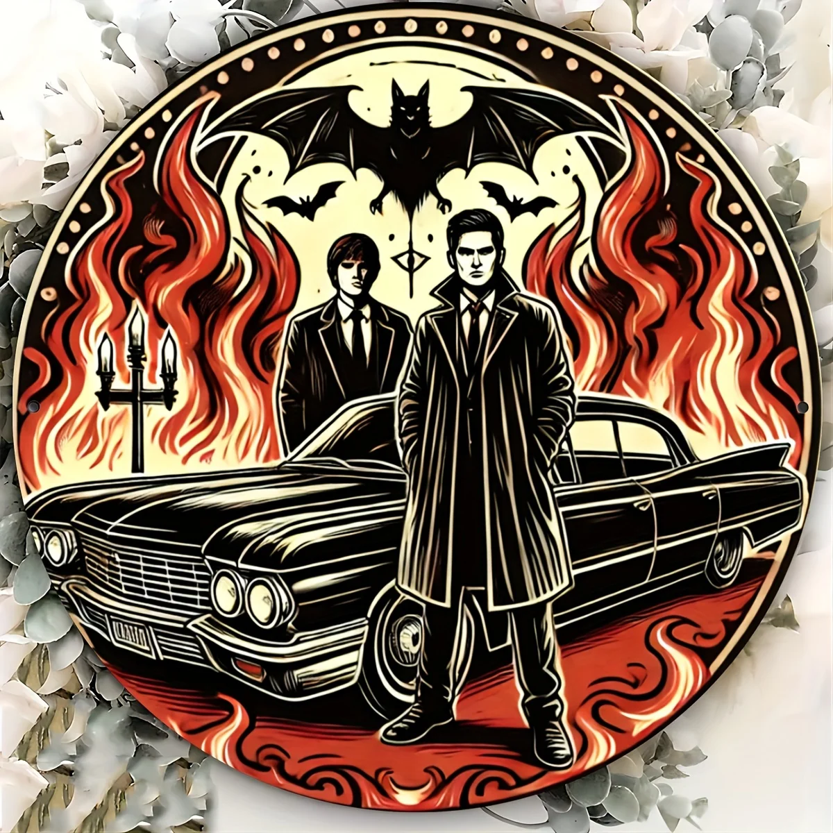 1pc, Supernatural Themed Round Aluminum Sign, Durable, Weather-Resistant Wall Art for Home, Office, Bar, Cafe Decor, Indoor & Ou