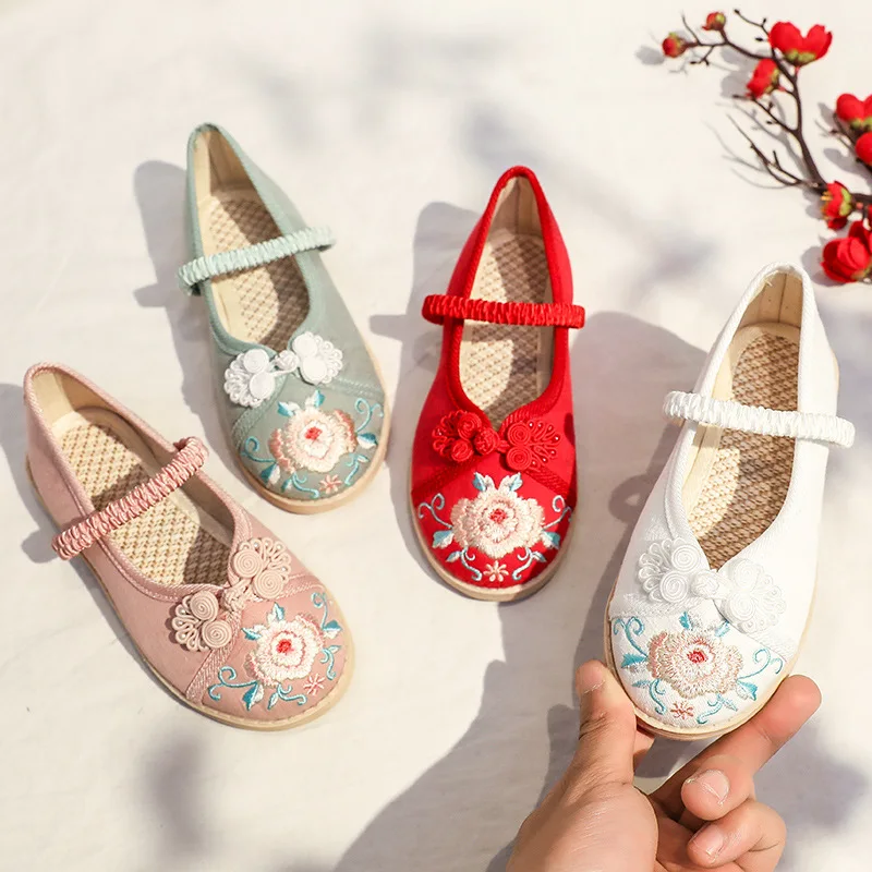 Kids Vintage Shoes for Girl Children's Embroidered Cloth Casual Chinese Style Girls Shoes Old Beijing National Wind Dance Shoes