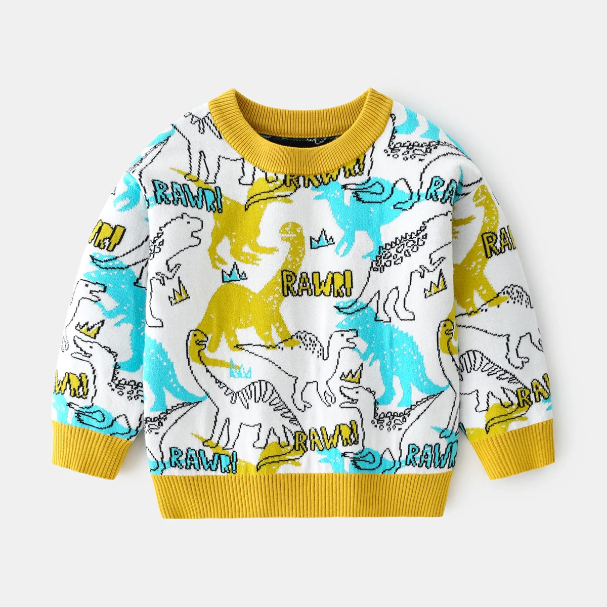 

Kids Boys Casual Cute Cartoon Dinosaur Jacquard Knitted Pullover Sweater Toddler Baby Knitwear Children's Autumn Winter Sweaters