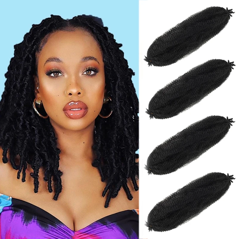24Inch Synthetic Elastic Afro Curls, Pre-combed Spring Twist Hair, Soft Synthetic Afro Curly Braiding Hair Extensions for Women