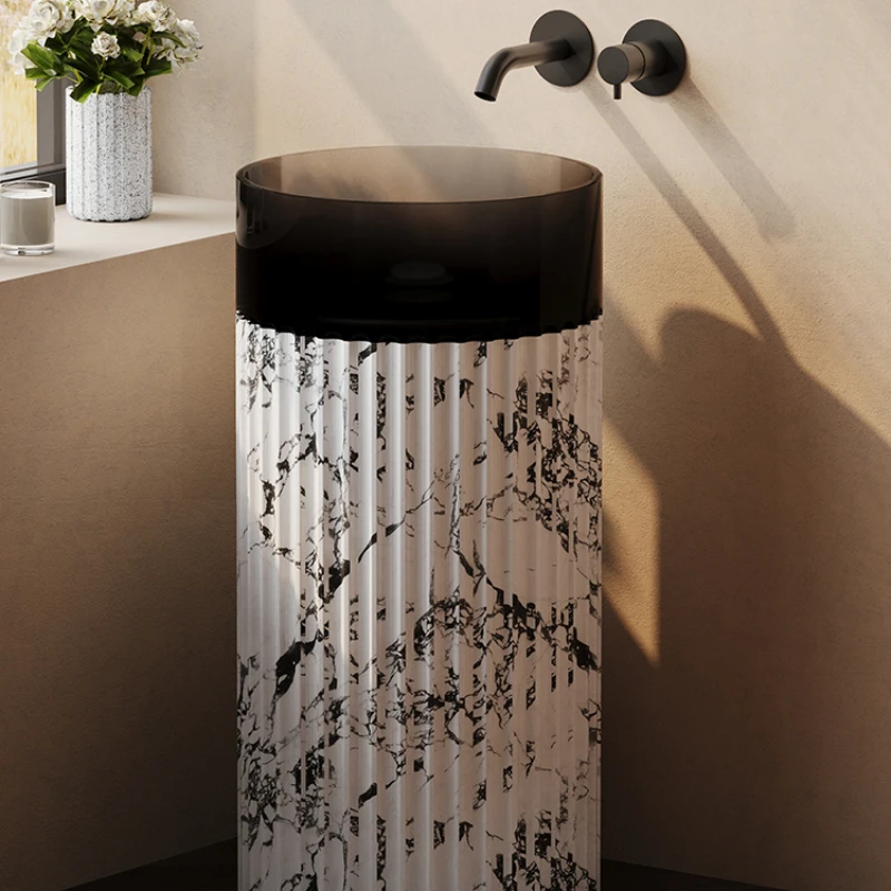 The designer of the high-end transparent column basin made of resin crystal in the middle ancient style has a cylindrical floor