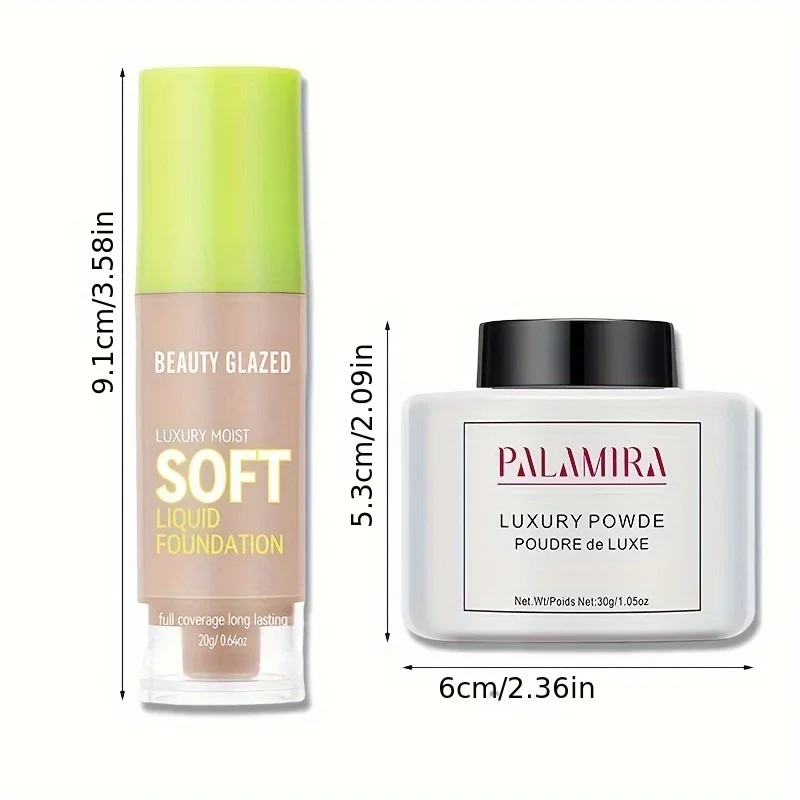 Beauty Glazed Matte Liquid Foundation & Loose Powder Set Full Coverage  Long-Lasting Oil  Control Moisturizing Loose Powder