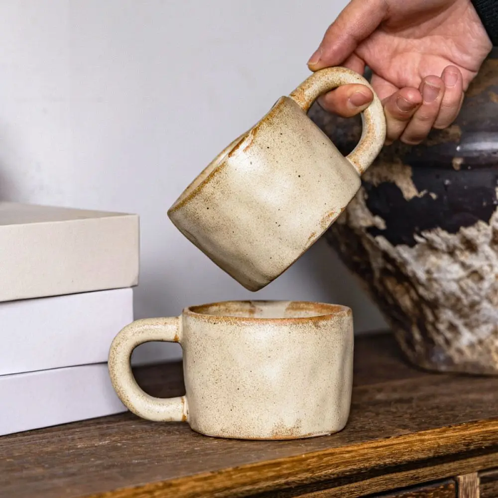 Unique Coarse Pottery Coffee Mug Handmade Vintage Irregular Distressed Ceramic Cup Tea Milk Drinkware Office Home