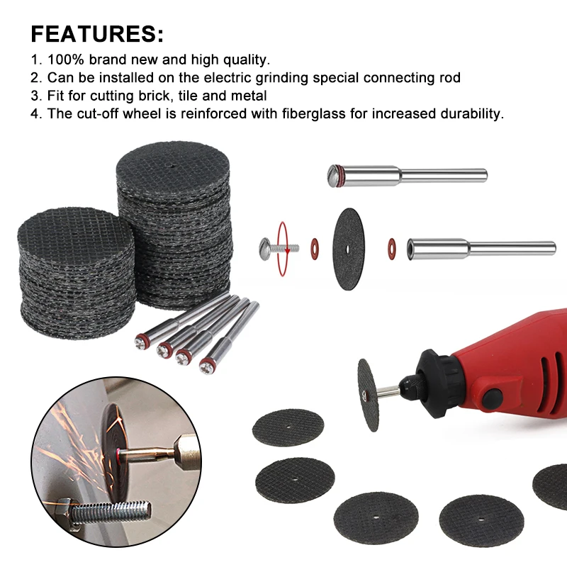 CMCP 27pcs Abrasive Cutting Disc 32mm With Mandrels Grinding Wheels For Dremel Rotary Tools Metal Sanding Disc