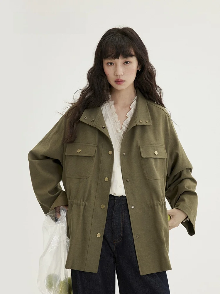 

Botanique Paris Ce ort Trench Coat Women's Autumn Workwear Sle Cotton Linen Silk Jaet Loose Fit Long Sve Button Cl...