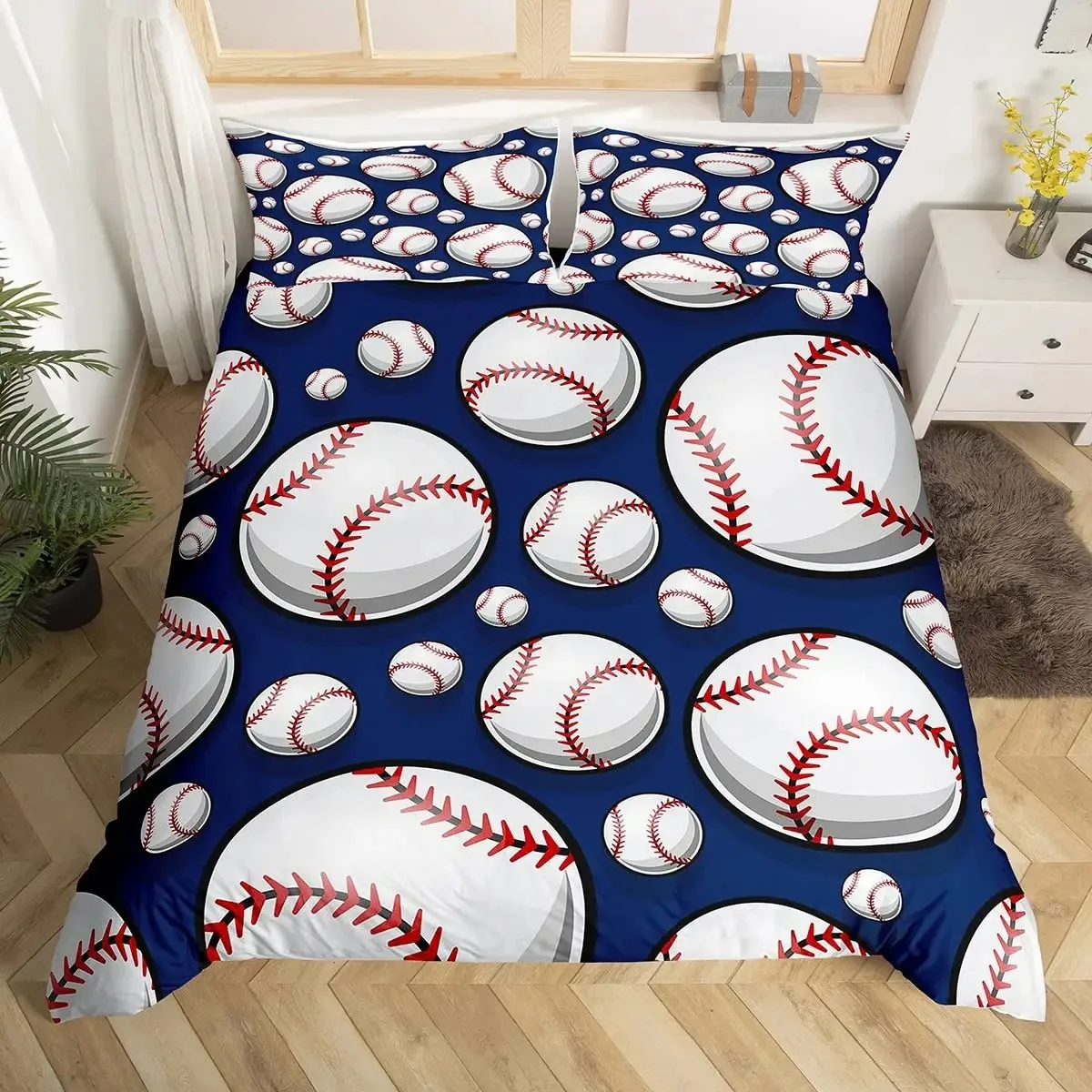 Baseball Game King Queen Duvet Cover Ball Sports Theme Bedding Set Athlete Competitive Quilt Cover Polyester Comforter Cover