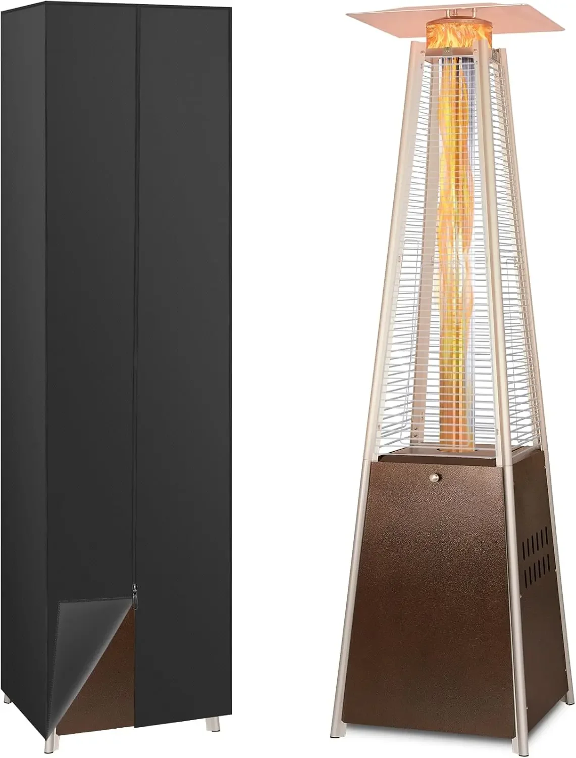 Pyramid Patio Heater, 48,000 BTU Outdoor Patio Heater with Wheels and Cover,Triple Protection System, Quartz Glass Tube Propane