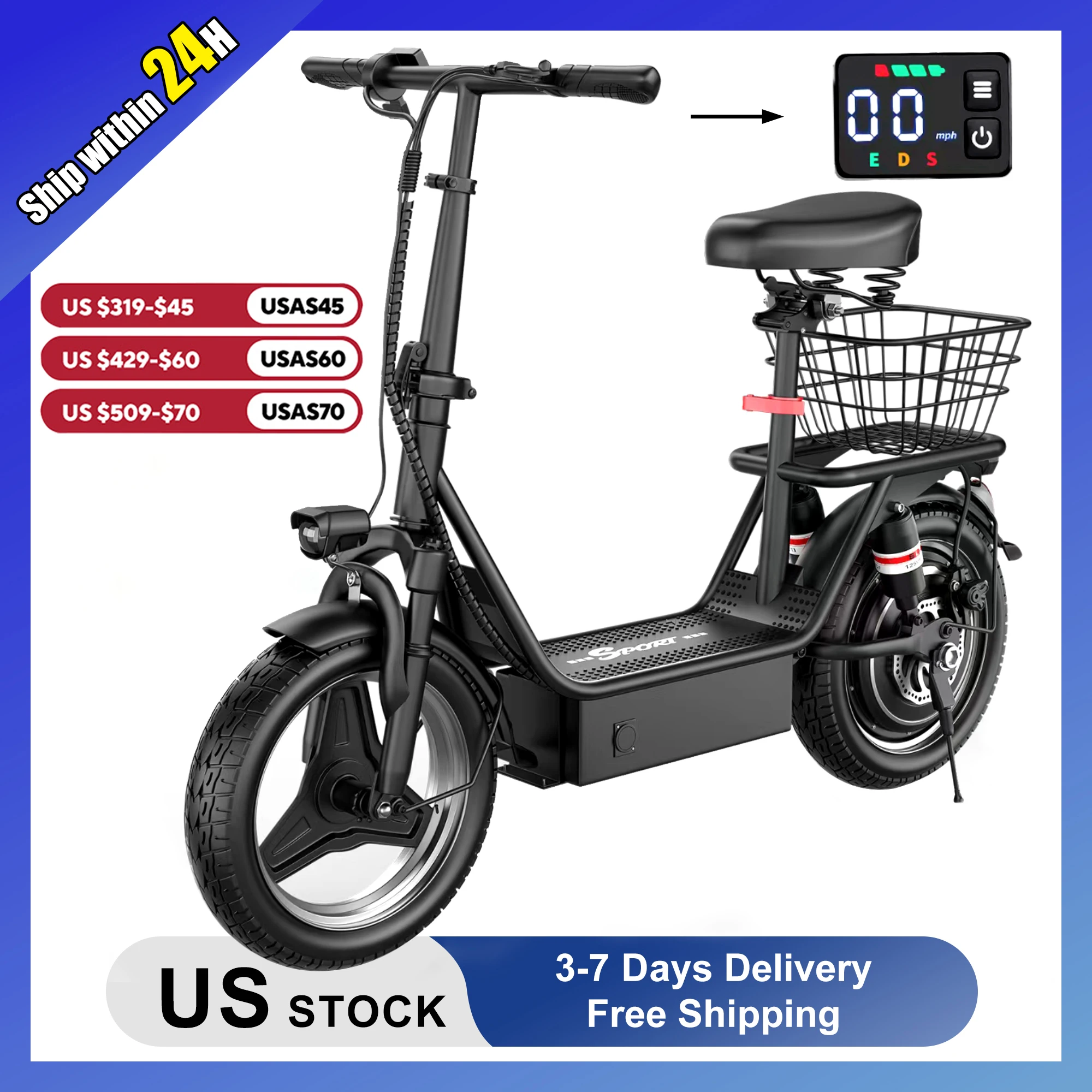 

Electric Scooter Adults,650W Peak Motor,48V15AH Battery,E-Scooter With Seat,Up to 20MPH,25Miles Long Range,Escooter With Basket