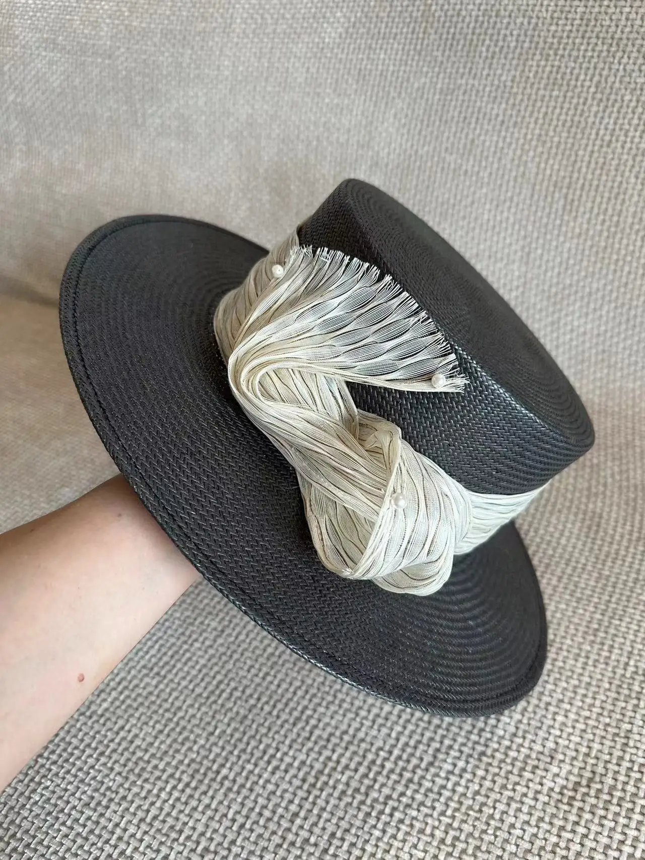 

Summer luxurious high quality straw boater sun hat