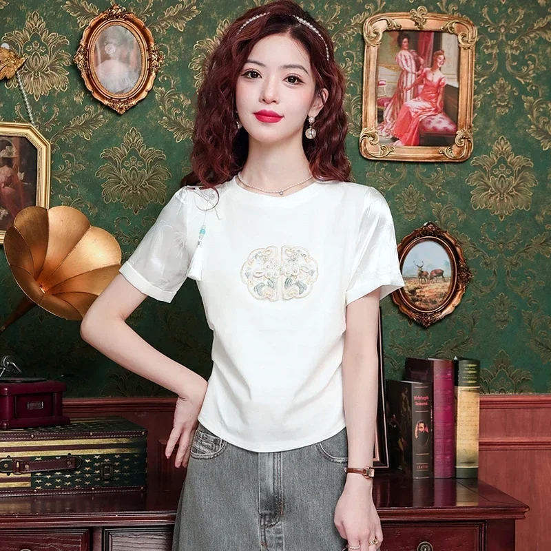 Fashion O-Neck Embroidery White Blouse Shirt Women Tops Summer Short Sleeve Women Blouse Blusas Mujer De Moda 2024 Verano H605