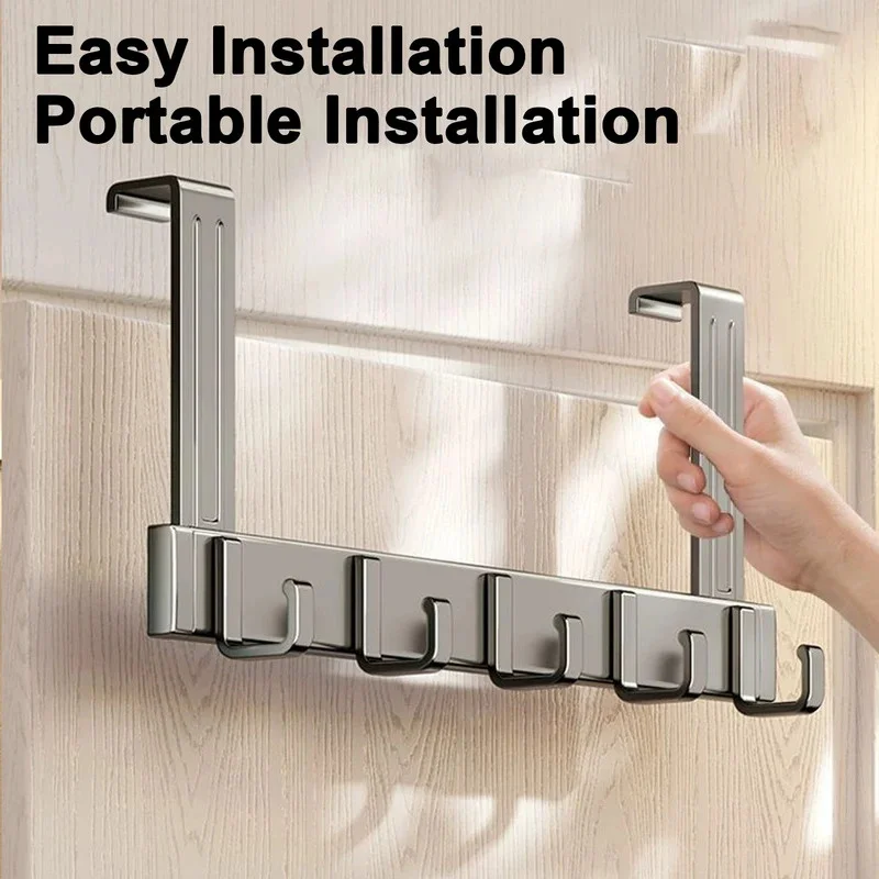Storage Hooks Over The Door 6 Hooks Clothes Coat Hat Towel Hanger Home Organizer Rack Bathroom Kitchen Accessories Holder