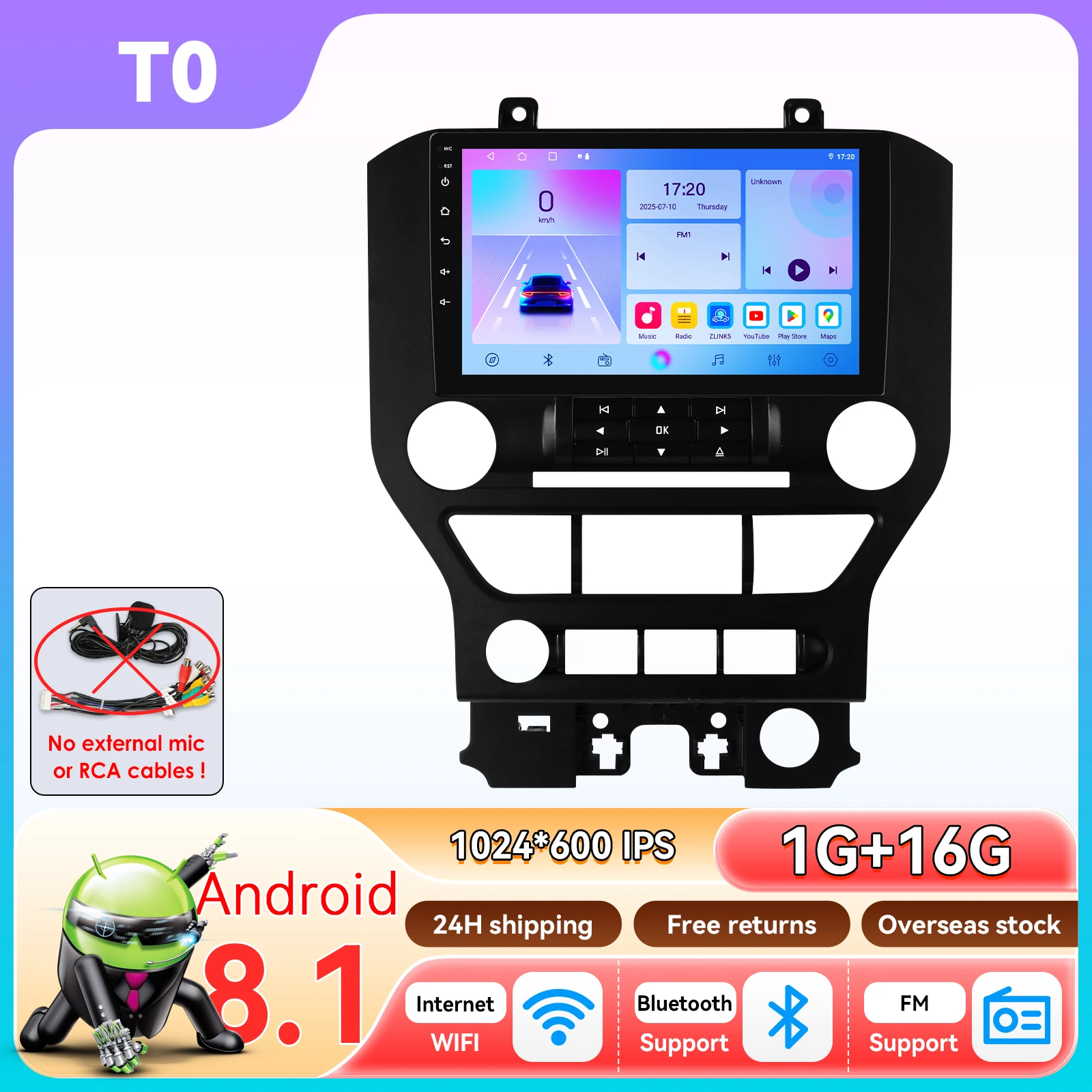 Carplay Android 14 Autoradio voor Ford Mustang 2 2015 - 2021 multimedia speler door Snapdragon 6115 Autoradio GPS 360 Cam BT Scherm