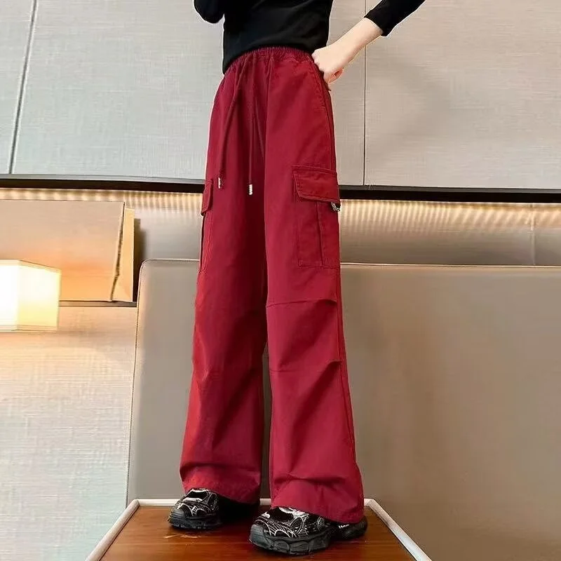 

Kids Fashion Cargo Pants Girls Spring Autumn Straight Wide-leg Trousers Teenager Casual Loose Outdoor Clothing 5-14 Years Old