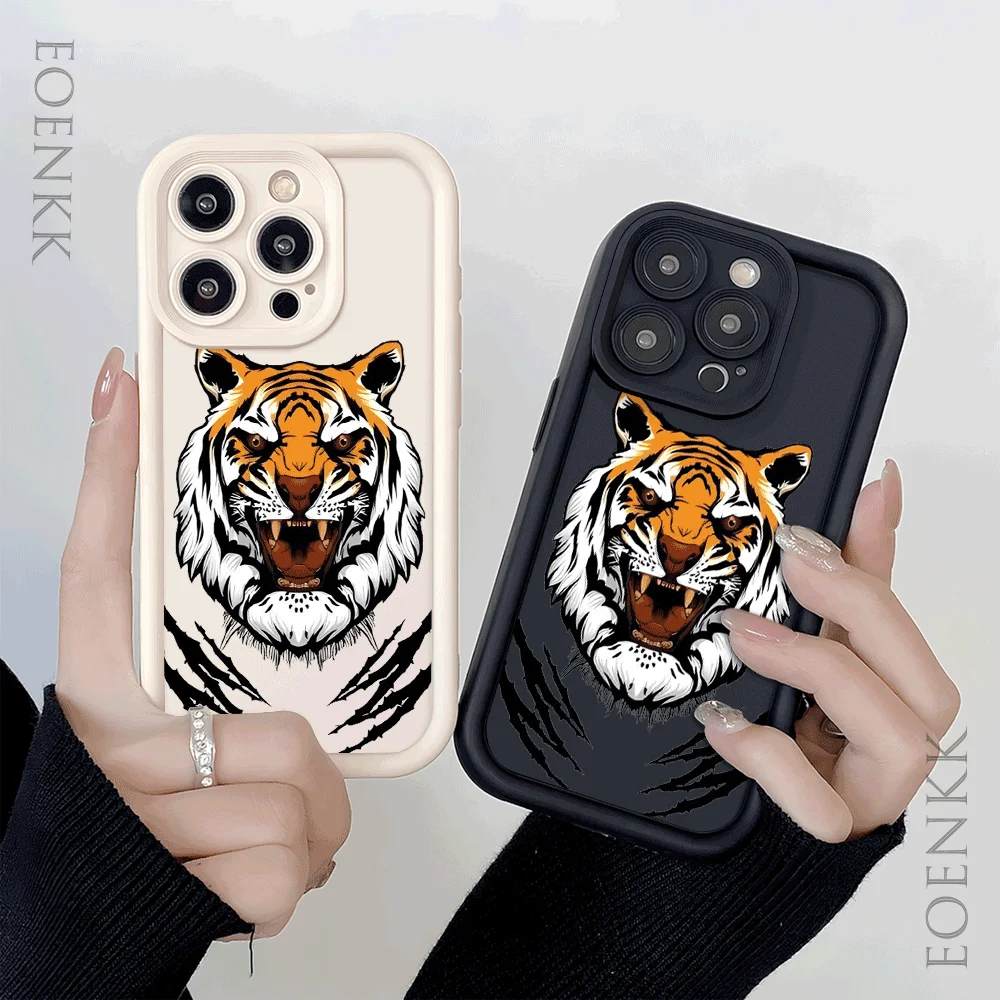 Tiger Head Phone Case For iPhone 14 13 15 Pro Max 11 12 Pro 7 8 Plus X XS Max XR 12 13 Mini SE Shockproof Candy Soft Case Cover