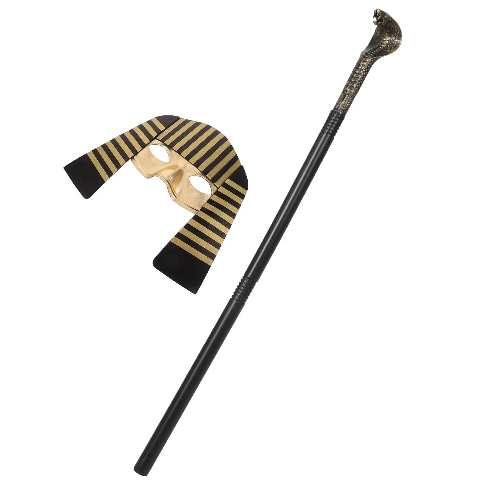 1Set Kids Egyptian Mask Staff Set High Imitation Pharaoh Headpiece Cosplay Mask for School Events Stage Performance Carnival