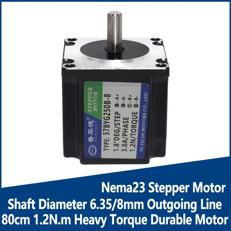 

Nema23 Stepper Motor Shaft Diameter 6.35/8mm Outgoing Line 80cm 1.2N.m Heavy Torque Durable Motor 57BYG250B
