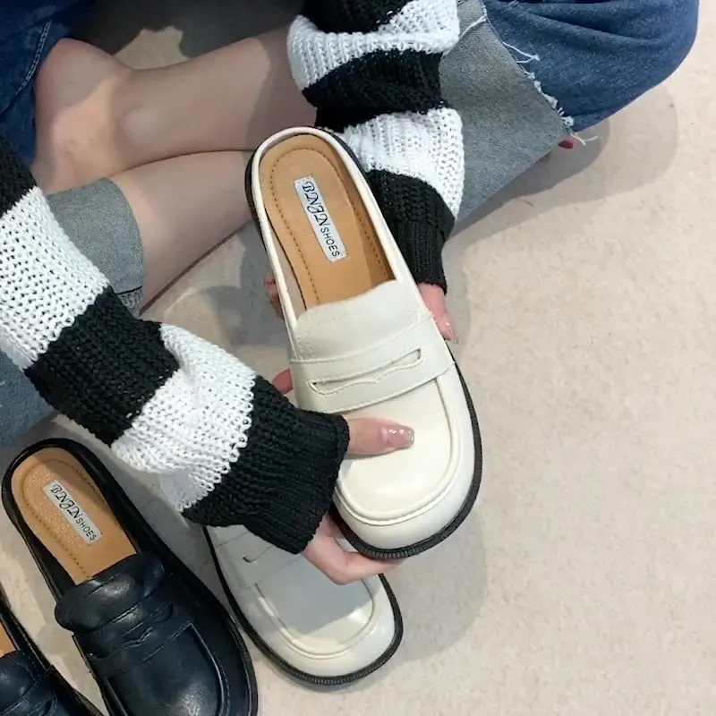 Flat Shoes Female Loafers Cover Toe Ladies' Slippers Low Slipers Women Platform Mules Sexy Square 2023 Basic Fabric Rubber PU Ro