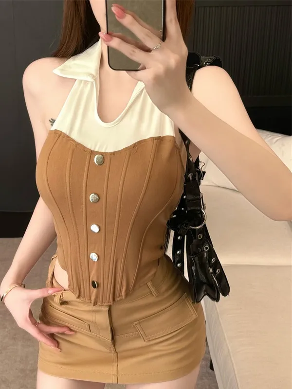 

Sexy Slim Fit Women's Tank Top Outerwear Fashionable Versatile Autumn Citywalk Knitted mid Waist High Quality Unique Design