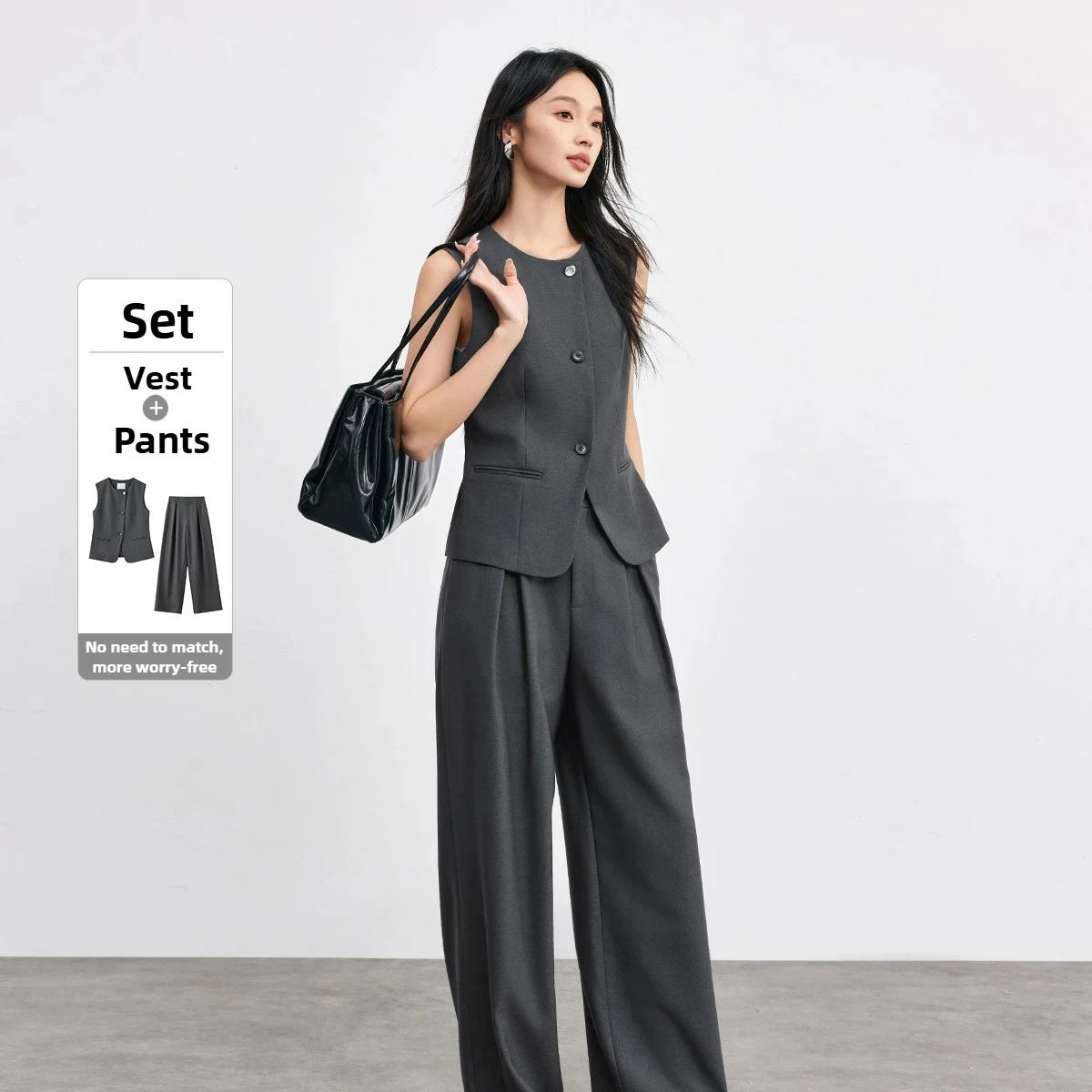 SENTUBILA женский офисный комплект из двух предметов, осень 2023, жилет с перекрытием спереди и брюки с эластичной резинкой на талии, шикарный наряд для пригородных поездок 153ZA2326