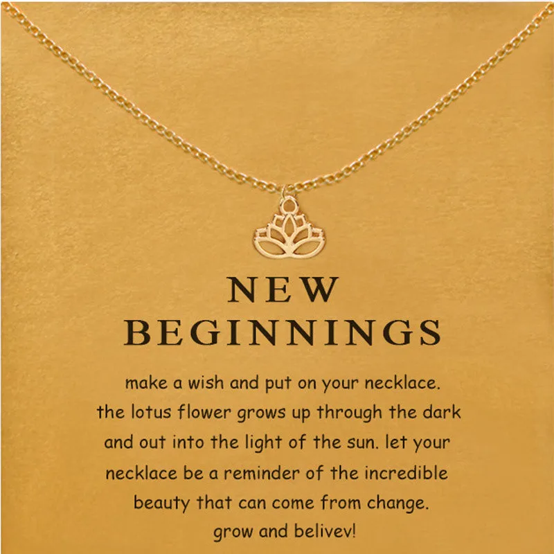 Hollow Lotus Pendant Necklace Simple Flower Gift Wish Card Gold Color Chain Clavicle Short Necklaces Jewelry New Beginning