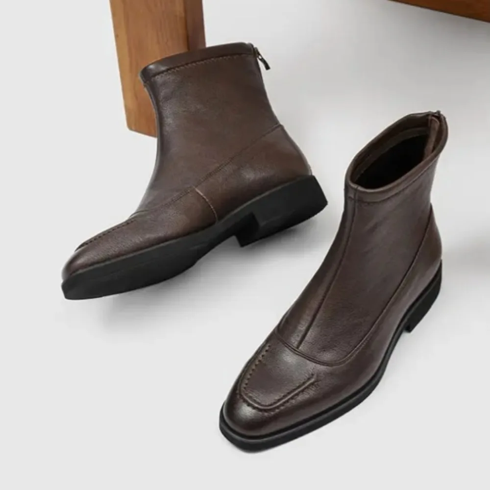 

Aucegi New Genuine Leather Square Toe Women Retro Women Ankle Boots Back Zipper Fashion Comfy Chunky Heels Autumn Winter Shoes