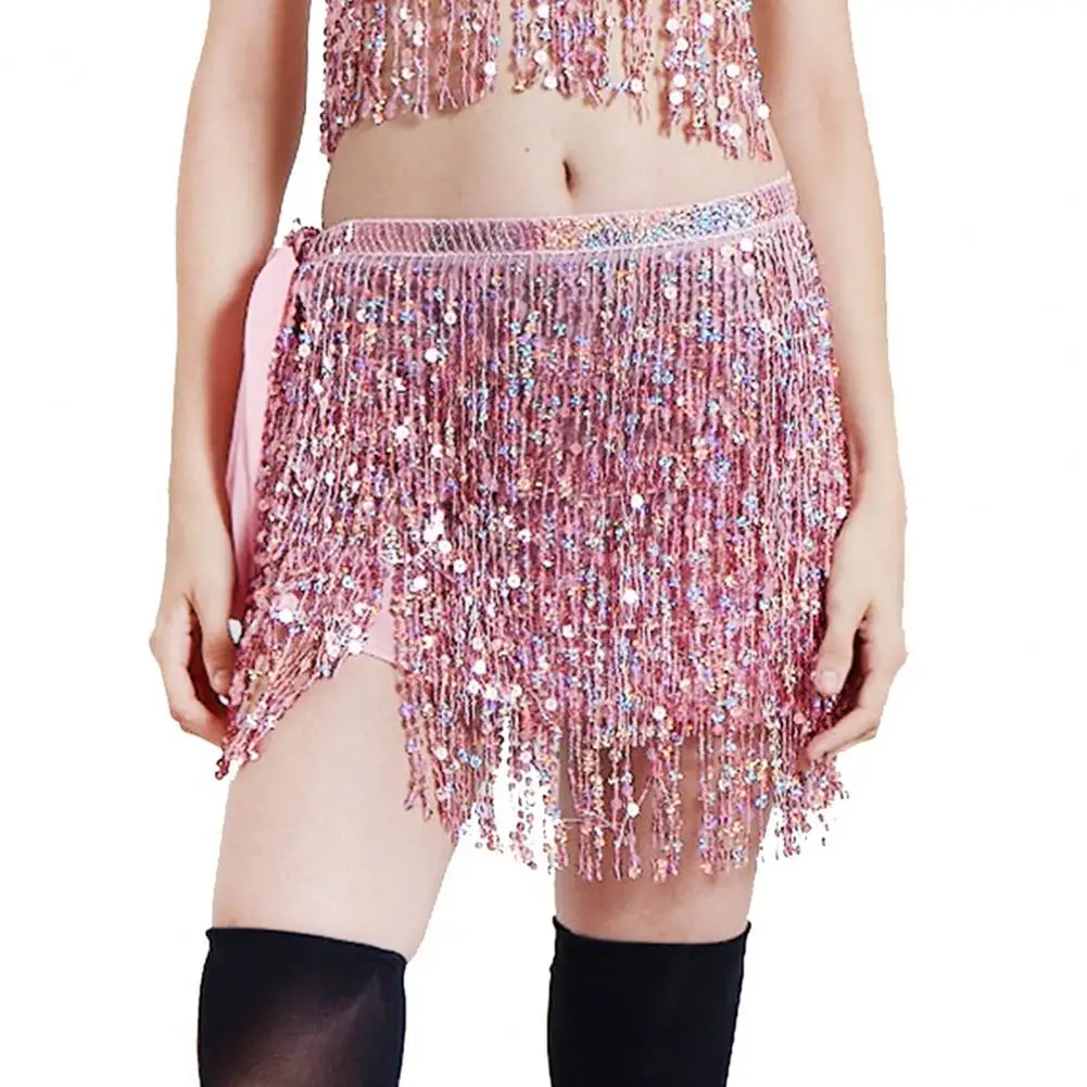 Waist Wrap Belly Dancing Skirt Women Belt Shining Bohemia Short Belly Dance Fringed Shiny Sequin Tassels Belly Belt