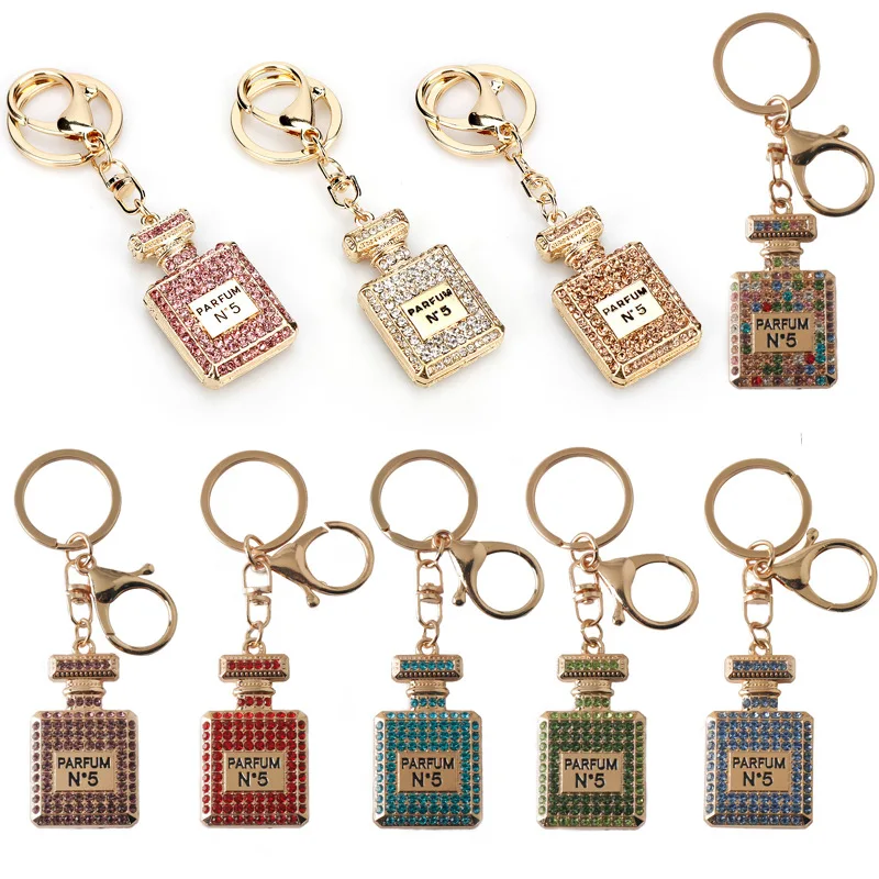 keychain perfume bottle With Shiny Rhinestone Keyrings Perfume Bottle Shape Pendant For Lady Girls Bag Wallet Hanging Ornament