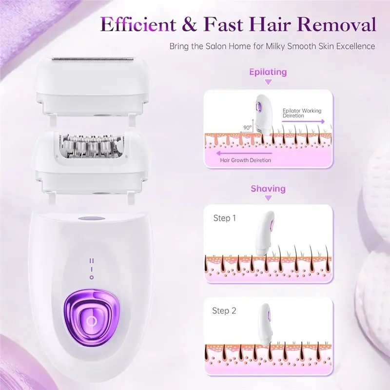 [Compact】 For Women,Cordless Epilator Featuring Shaver& Trimmer, 2 Speeds& 36 Tweezers For Face, Leaves& More Hair Removal Leg