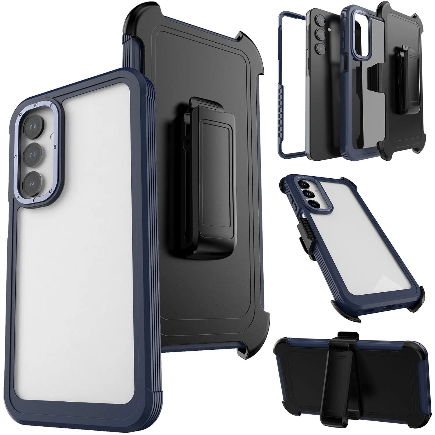 

Для Samsung Galaxy A06/A16/A26/A36/A56 защитный чехол для телефона противоударный сверхпрочный чехол прозрачный/синий + кобура с зажимом для ремня