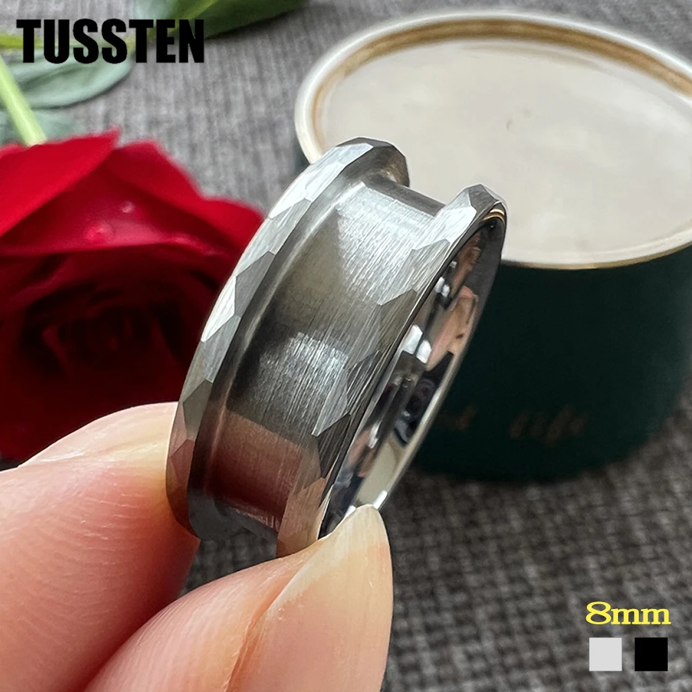 

TUSSTEN Wholesale Dropshipping Tungsten Flat Band Channel Ring Hammer Blanks Width 8MM Brushed Surface