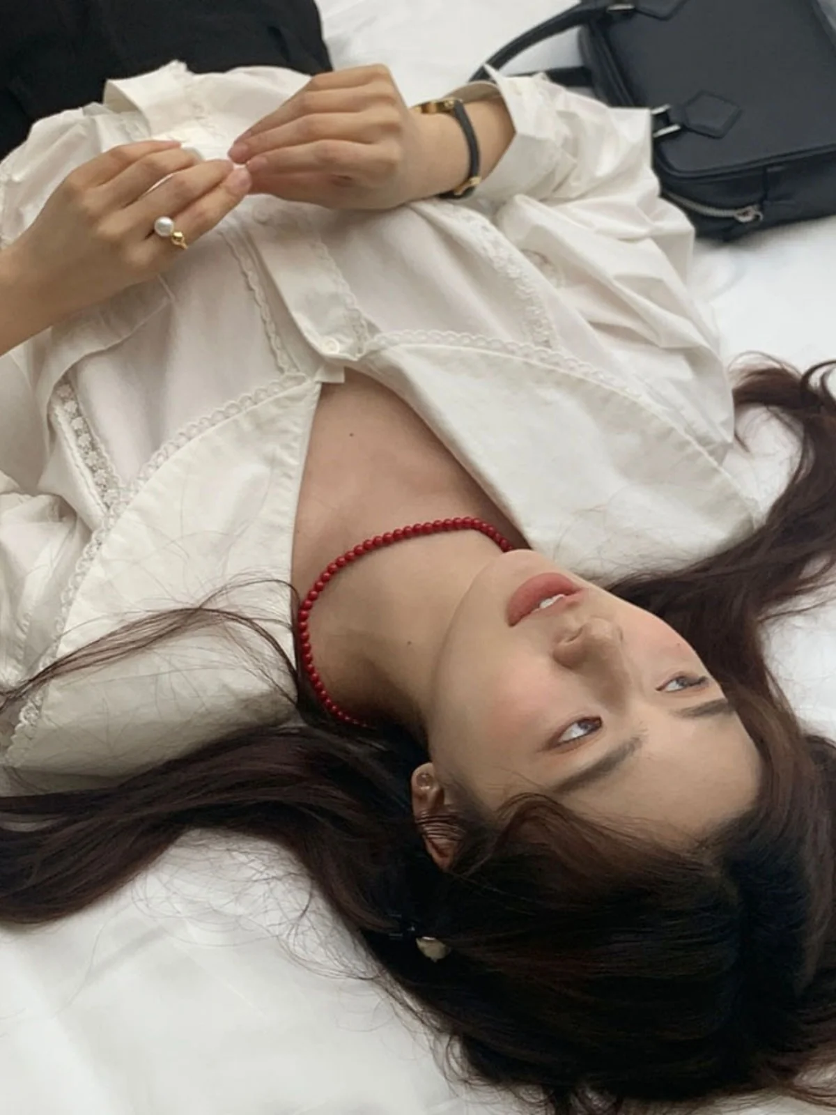 

Ele Doll Collar Long Sve Women's irt Korean Sle Patchwork Lace Trim irt Commute Sle Loose Fit Pure Color