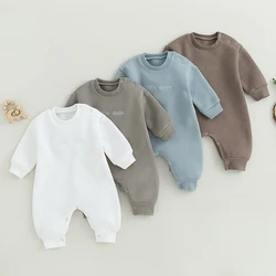 2023-07-11 Lioraitiin 0-18M Infant Baby Boys Girl Jumpsuit Cute Letter Embroidery Long Sleeve Round Neck Footless Romper