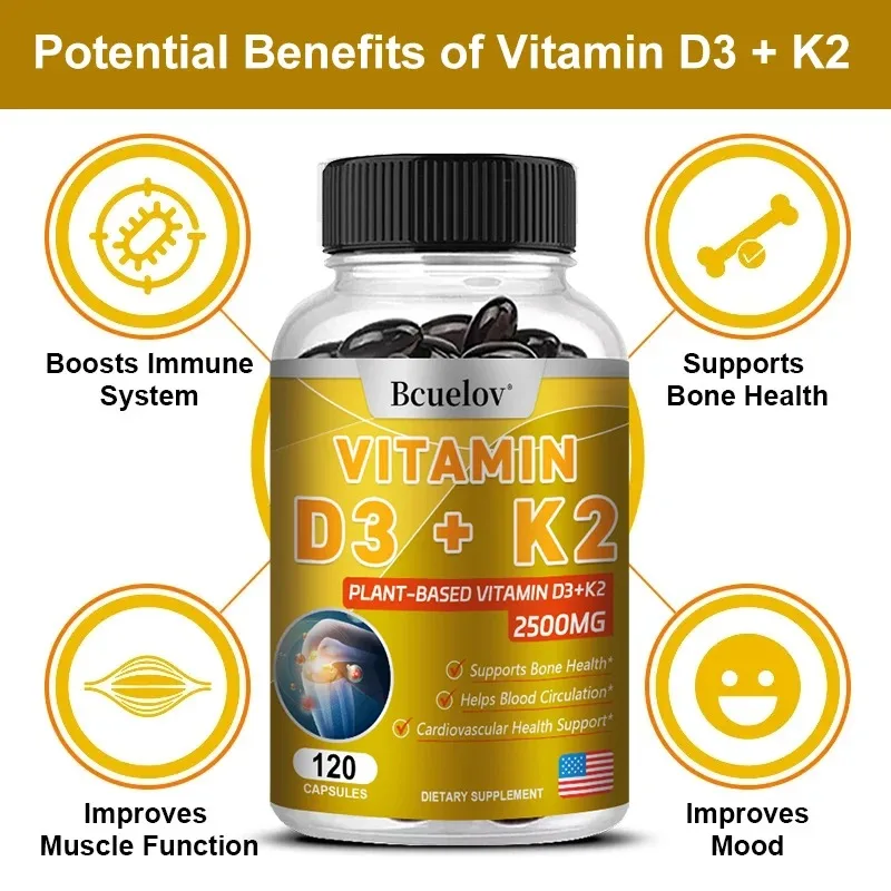 Bcuelov-vitamina d3 + k2, 2 em 1, não-OGM, de alta qualidade, não-OGM