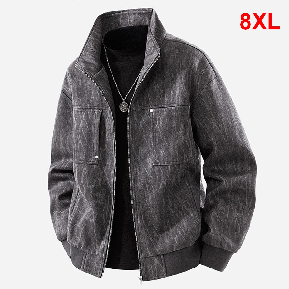 

8XL Куртка больших размеров Мужская весенне-осенняя куртка-карго с воротником-стойкой Пальто Мужская верхняя одежда Большой размер 8XL