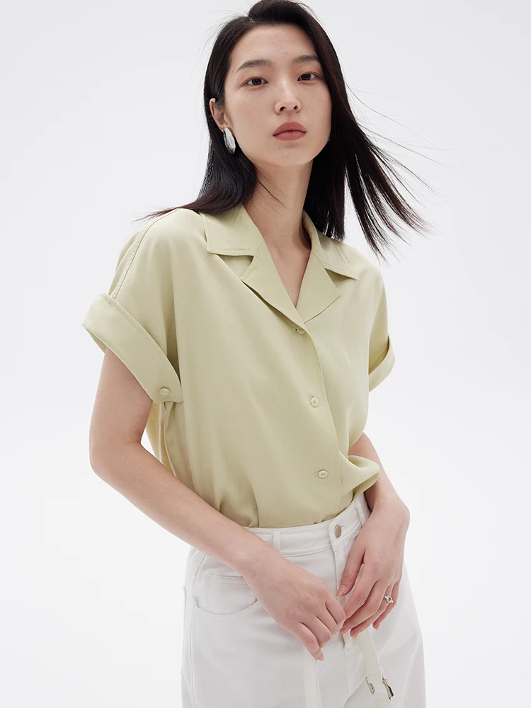 

Blank Label mat High-End Sand Wa Bamboo Rayon Loose Fit Cuban Collar ort Sve irt Women Summer Lemon een