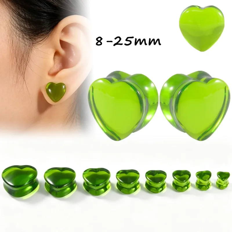 1 Pair Fashionable Green Integrated Glass Flat-shaped Heart-shaped Over-ear Ear Piercing Device for Piercing Human Ears