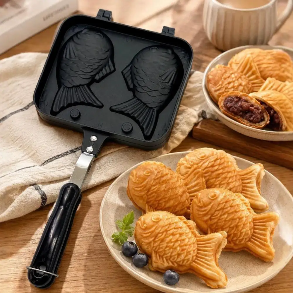 Taiyaki Baking Pan Aluminum Alloy Non Stick Double Sided Taiyaki Fish Shape Cake Maker Waffle Baking Mold for Home Kitchen
