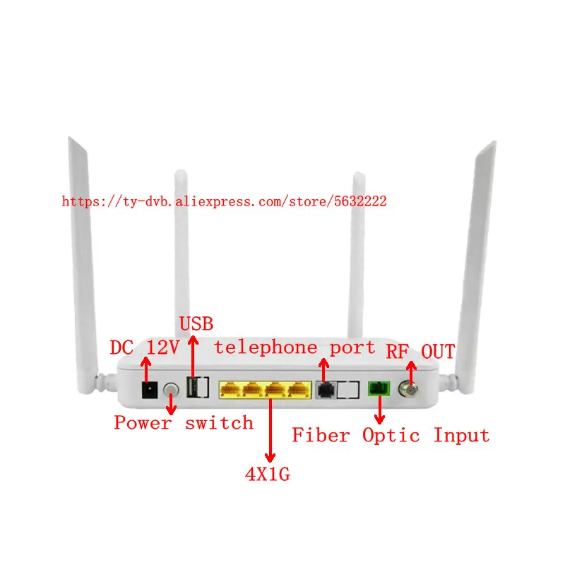 XPON ONU GPON EPON 2.4G/5.8G واي فاي ثنائي النطاق مع متعدد الوسائط CATV RF OUT 4X1G TR069 IPV4 IPV6 FTTH معدات الألياف البصرية