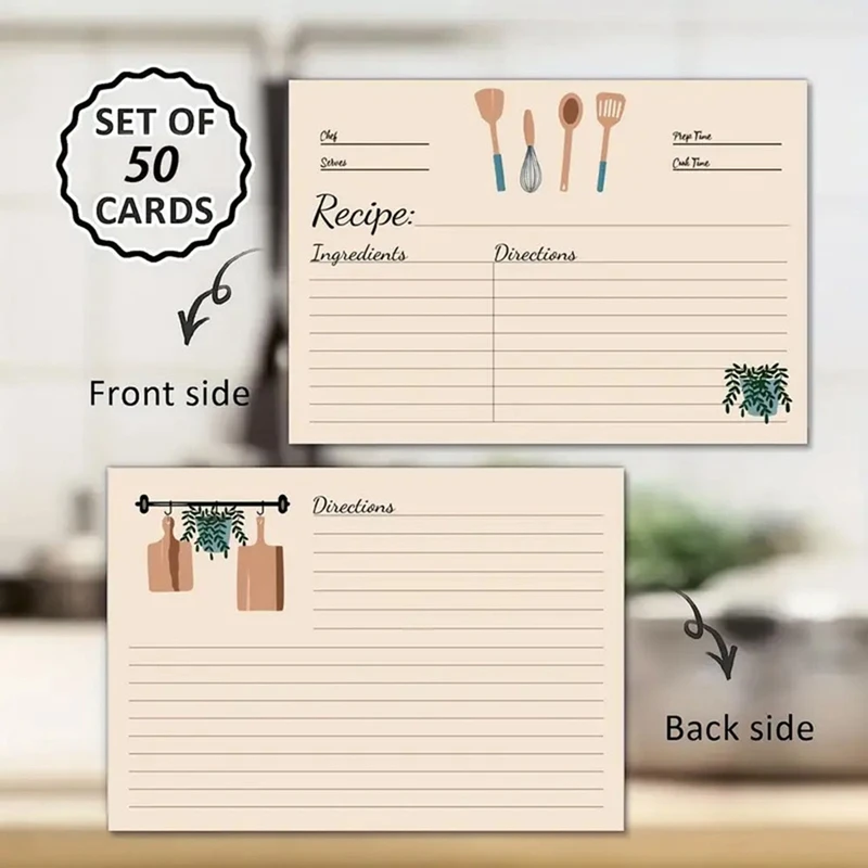 Double Sided Recipe Cards Set, Cardstock grosso, Kit em branco, presente para a mãe, irmã, filha, amigo, 4x6 polegadas, 100