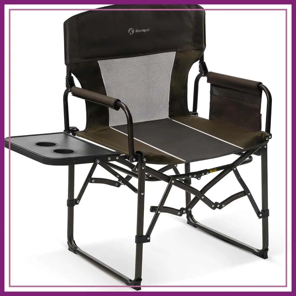 

Heavy Duty Folding Camping Chair 400lb Capacity with Side Table for Outdoor, Sports, Beach, Picnic
