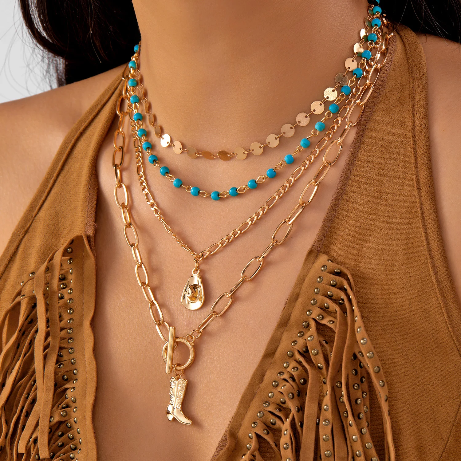 Vintage Blaue Stein Perlen Choker Halsketten Set für Frauen Böhmen Geometrie Bull Kopf Anhänger Halsketten Party Schmuck Geschenke – Detail 9