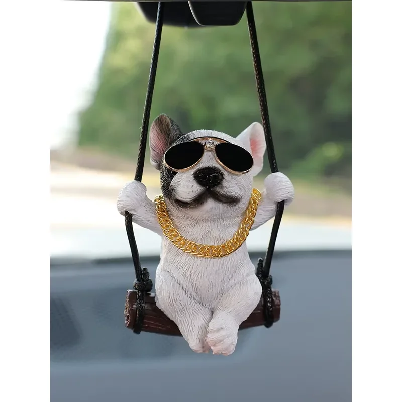 Car Puppy Pendant 2026 Internet Celebrity French Bucket Car Rearview Mirror Pendant Premium Car Hanging Jewelry