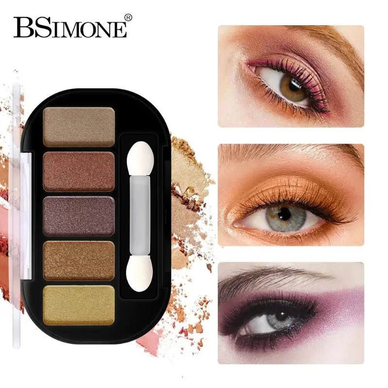 BSIMONE Paleta de sombras de ojos de cinco colores Tridimensional, Natural, Desarrollo de color de larga duración, Maquillaje de sombra de ojos de sombra terrosa