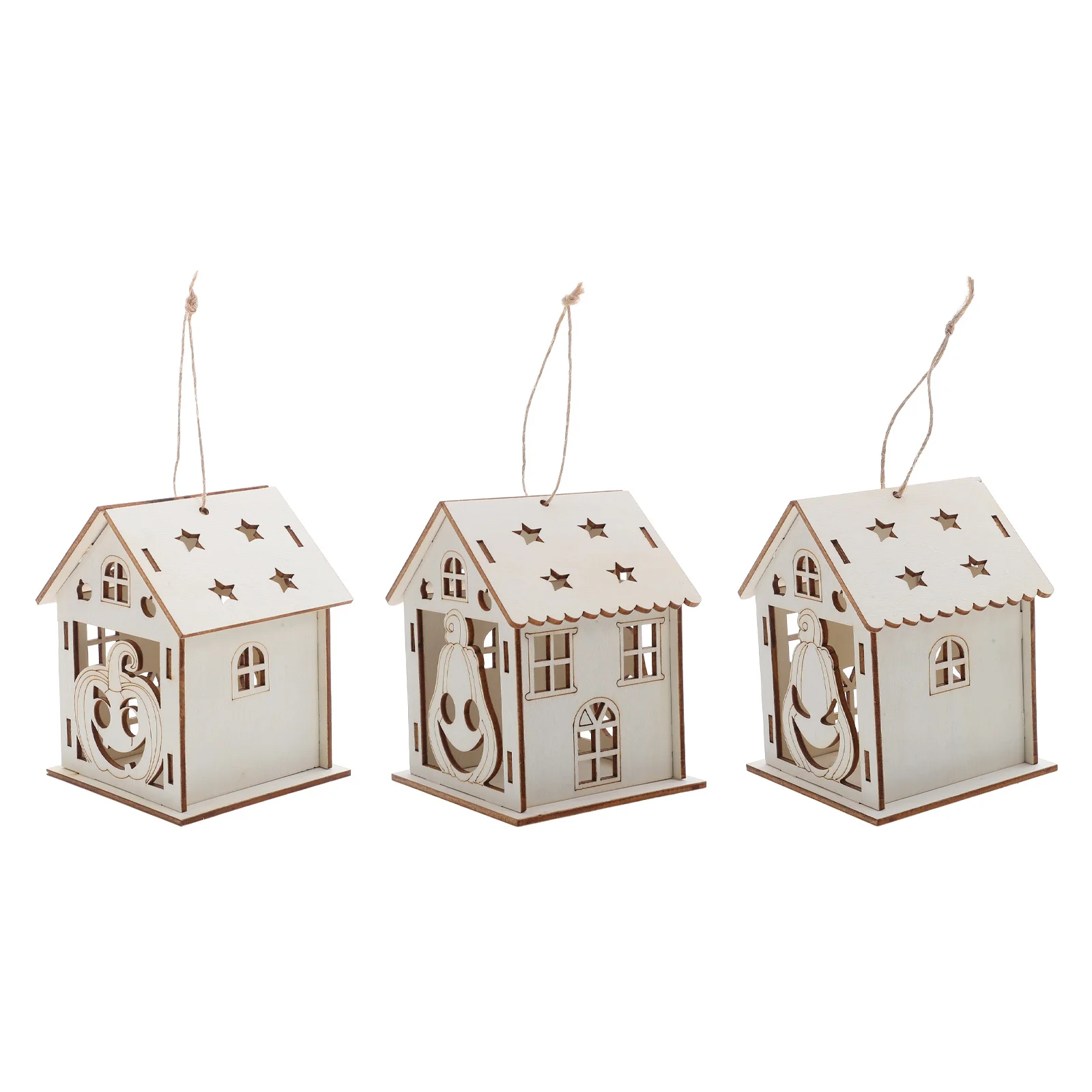 

3Pcs Wood Pumpkin Decor Halloween DIY Wooden House Unfinished Craft Kids Painting Holiday Decorations Wood Pumpkin Decor