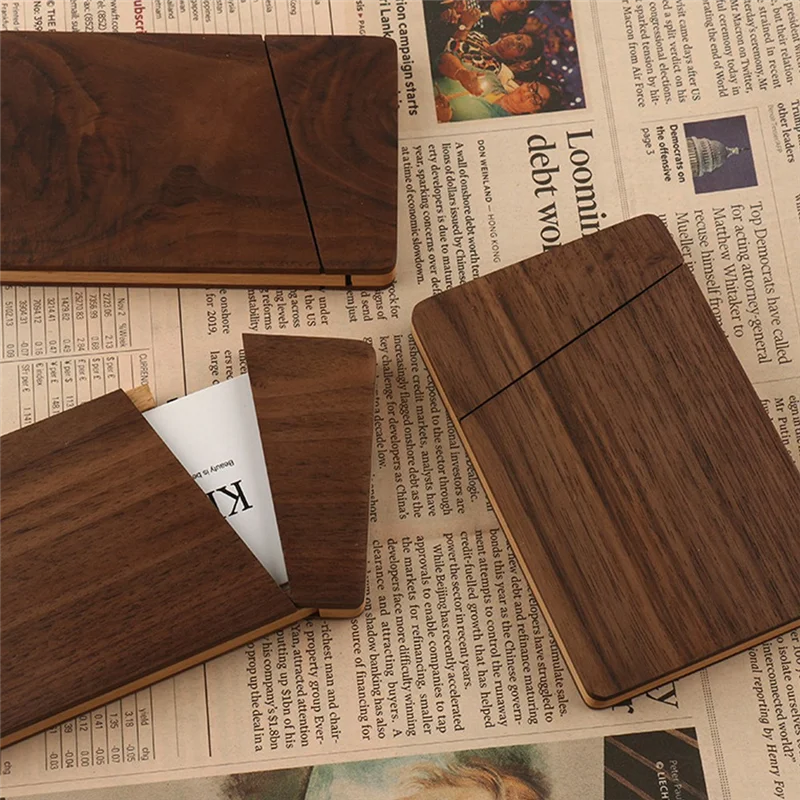 

QWE-Portable Wooden Business Card Case Men And Women Business Gift Card Holder Portable Walnut Wood